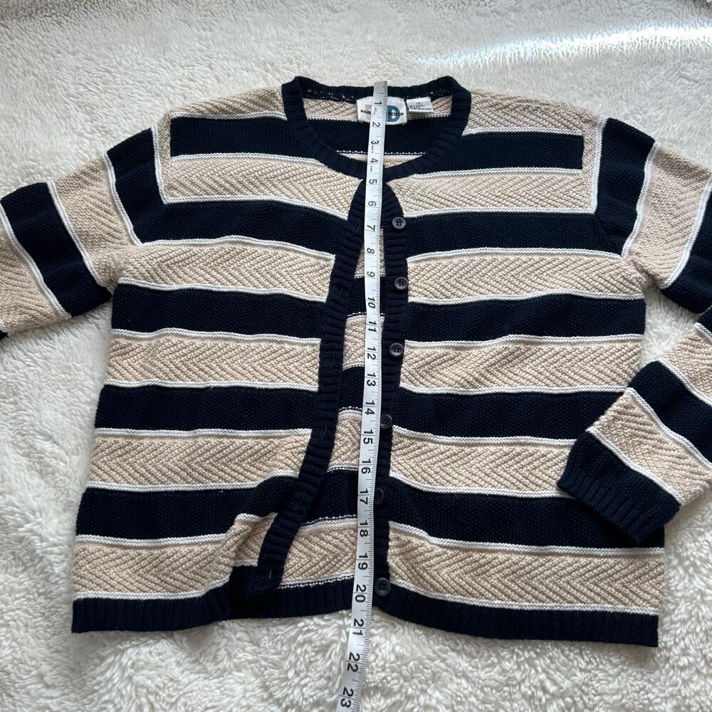 Neutral Cardigan Navy Cream Sz S Cottage Country Knit Strips Soft Girl Grandma - Picture 4 of 5